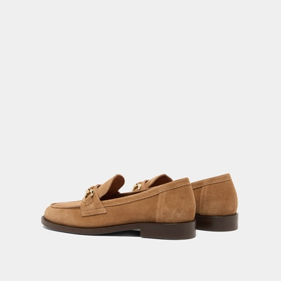 Loafers with gold bits in dark beige suede | drop