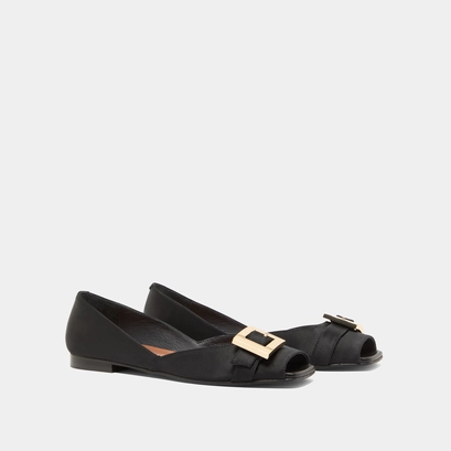 Ballerines &agrave; bouts ouverts in black satin | durance
