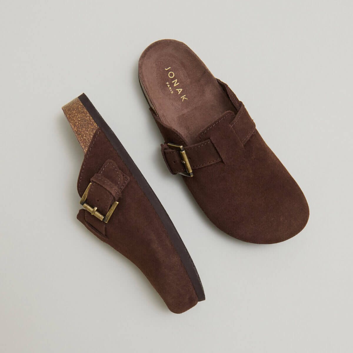Mules &agrave; boucles brown
