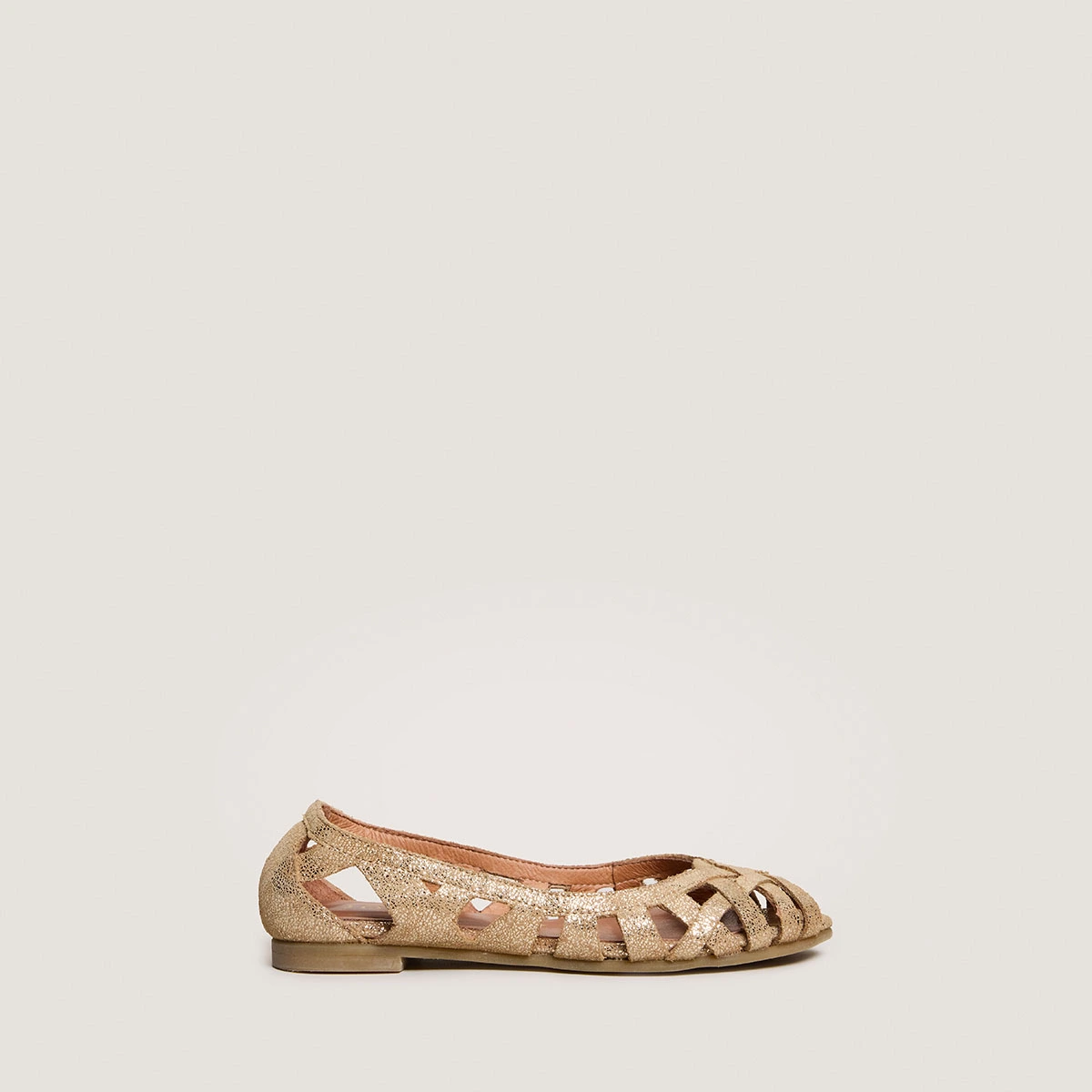 Openwork balle flats - Capsule Mini in platinum laminated velvet | MINI DERAY