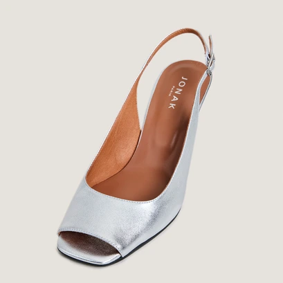 Escarpins slingbacks in silver metallic leather | devotion