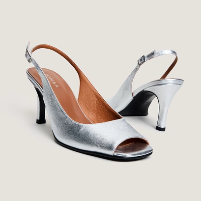 Escarpins slingbacks in silver metallic leather | devotion