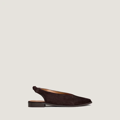 Ballerines &agrave; bouts arri&egrave;res ouverts in dark brown velvet | acajou