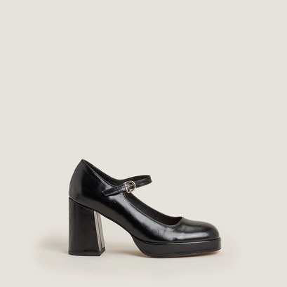 Platform mary jane with rounded toe in black leather | veritox