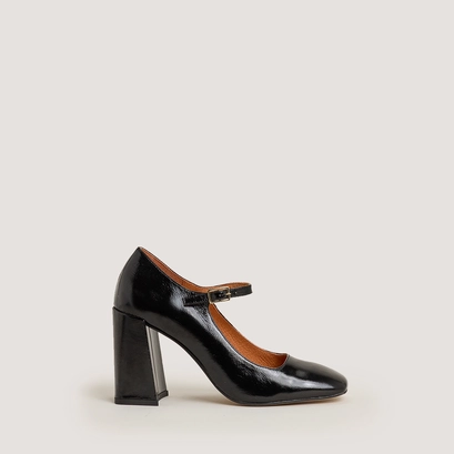 Babies &agrave; talons et bouts carr&eacute;s in black shiny leather | valeria