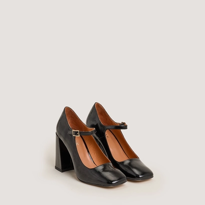 Babies &agrave; talons et bouts carr&eacute;s in black shiny leather | valeria