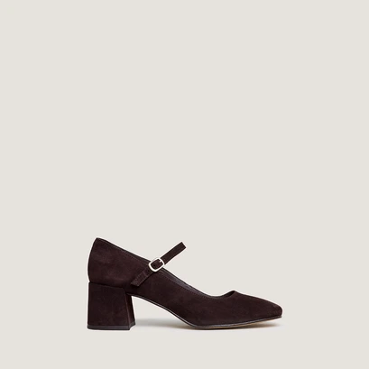 Mary jane with square heels in dark brown velvet | alienor