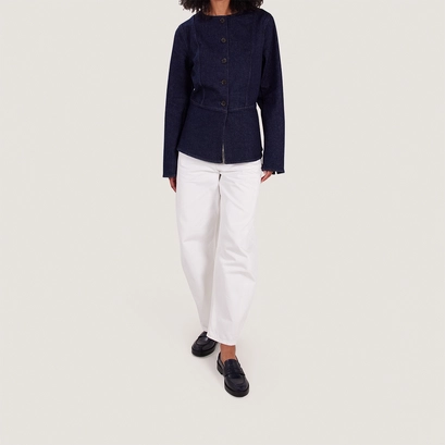 Loafers with round toe in blue leather | mirna