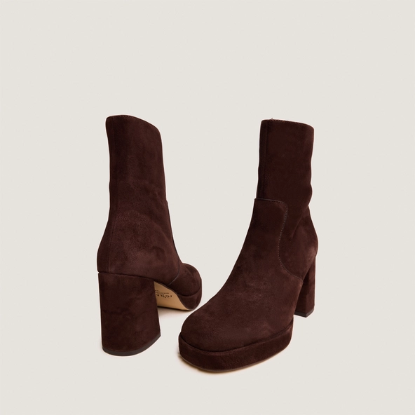Heeled Ankle Boots with Square Toe in maroon velvet  | VESNA