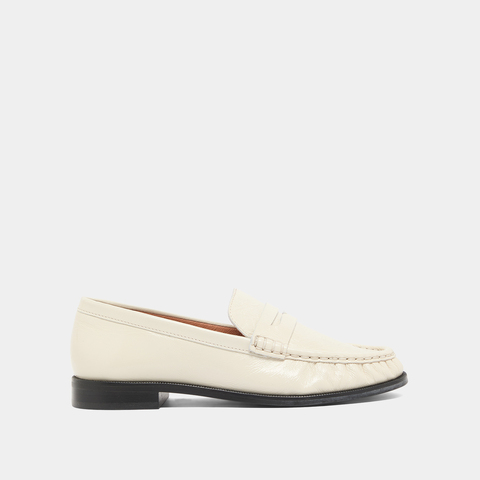 Mocassins &agrave; bouts ronds et fronc&eacute;s ecru