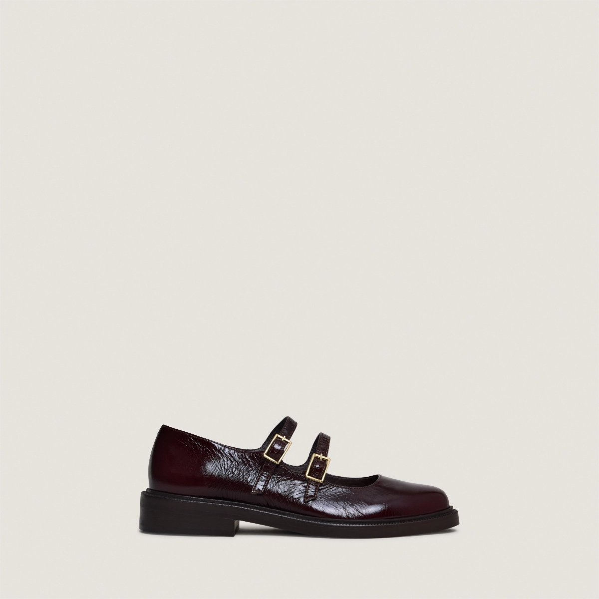 Ballet flats with double straps in chocolate patent leather | DREAMY