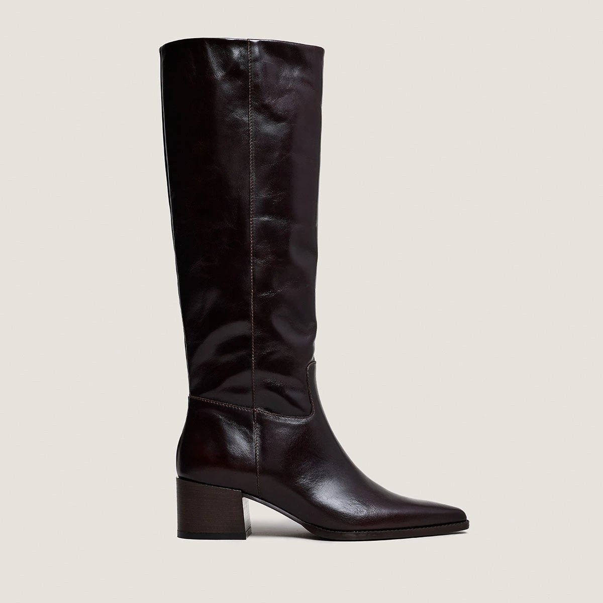 Pointed-toe boots in dark brown leather | PRIERE