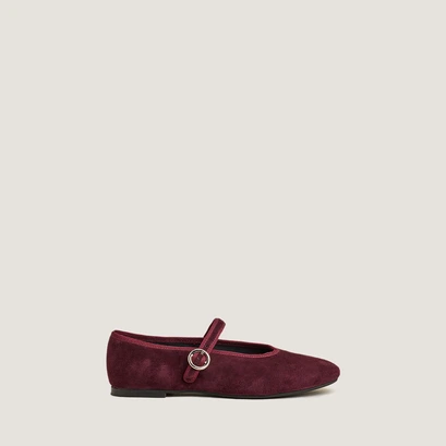Ballet flats with straps and adjustable buckles in burgundy velvet | deesse