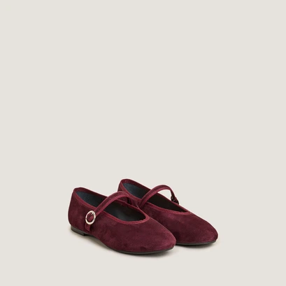 Ballet flats with straps and adjustable buckles in burgundy velvet | deesse
