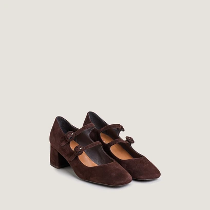 Mary jane's with double straps and rounded toe in brown velvet | delou