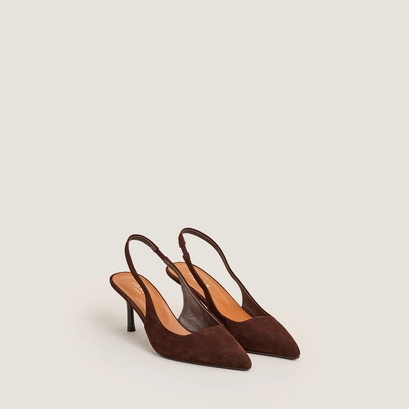 Slingbacks with pointed toe in brown velvet | diamantine
