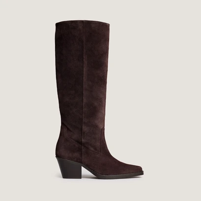 Bottes &agrave; bouts pointus in dark brown split leather | bresil