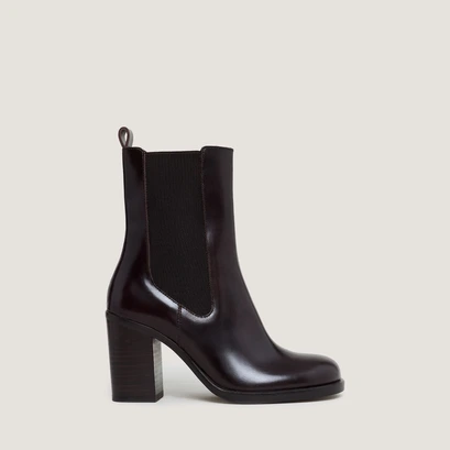 Bottines &agrave; &eacute;lastiques et bouts arrondis in dark brown leather | break