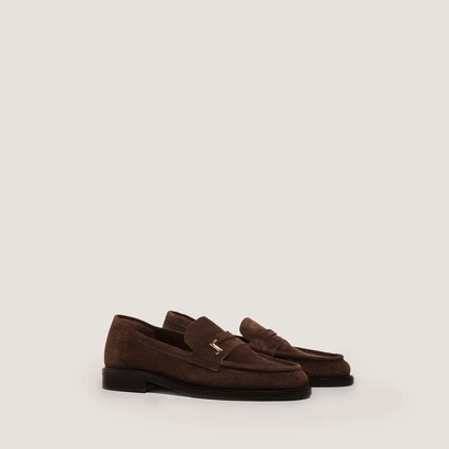Round-toe loafers in brown split leather | duedi