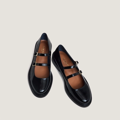 Ballet flats with double straps in black patent leather | dreamy