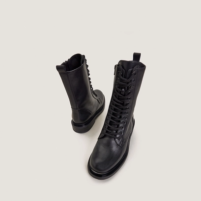 Boots &agrave; lacets in black leather | mathias
