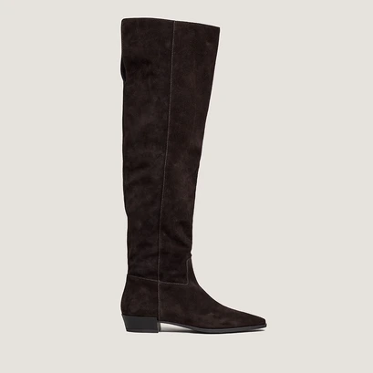 Bottes &agrave; bouts pointus in dark brown suede | papillon