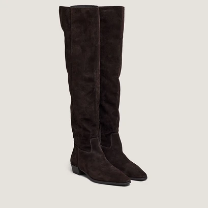 Bottes &agrave; bouts pointus in dark brown suede | papillon