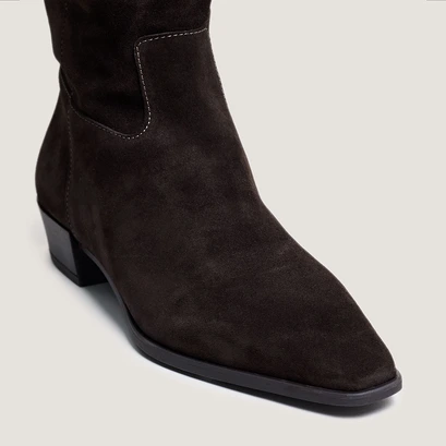 Bottes &agrave; bouts pointus in dark brown suede | papillon