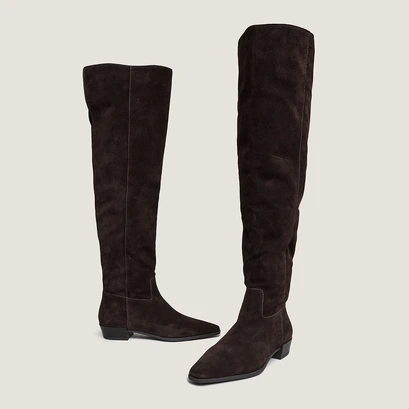 Bottes &agrave; bouts pointus in dark brown suede | papillon