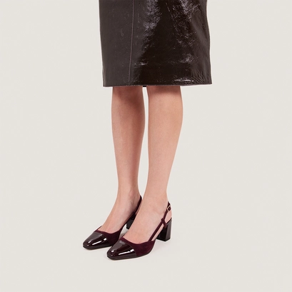 Heeled slingbacks in burgundy patent leather and suede | dhapop