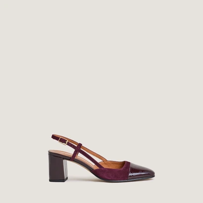 Heeled slingbacks in burgundy patent leather and suede | dhapop