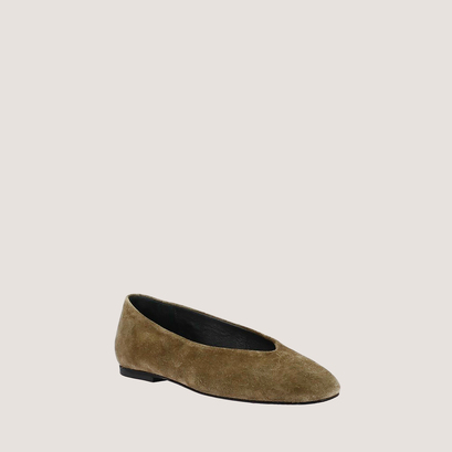 Ballerines &agrave; bouts arrondis in split khaki leather | delvis