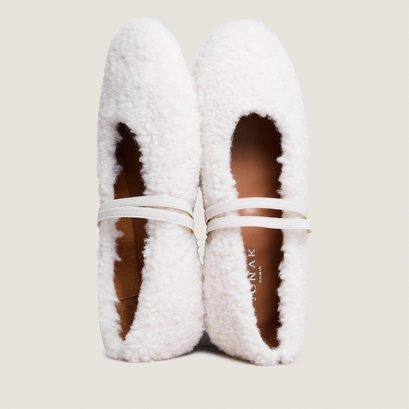 Ballerines &agrave; brides in ecru fleece | duvet