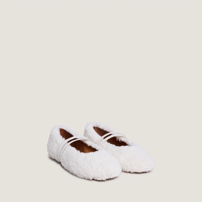 Ballerines &agrave; brides in ecru fleece | duvet