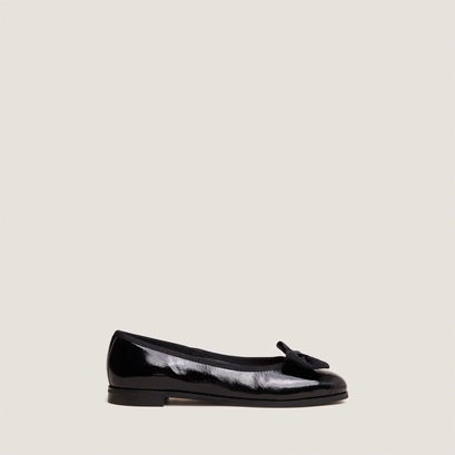 Ballerines &agrave; noeuds in pleated black patent leather | DESTHER