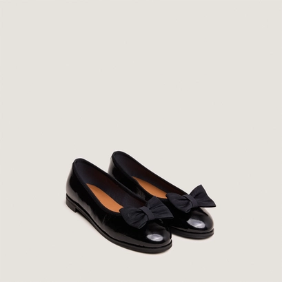 Ballerines &agrave; noeuds in pleated black patent leather | DESTHER