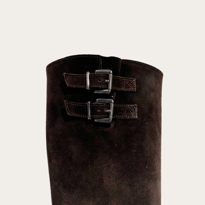 Chunky strap boots with treaded soles in dark brown split leather | reine