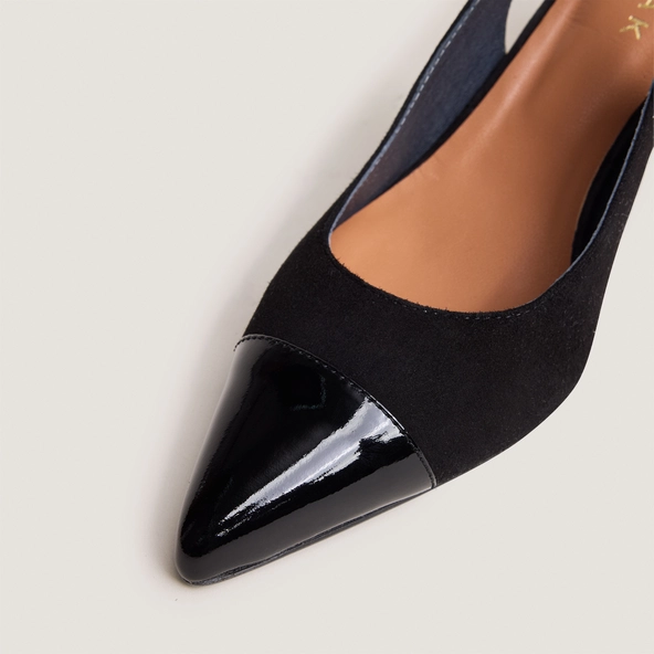 Slingback pumps in black patent leather and velvet | DESTELLE