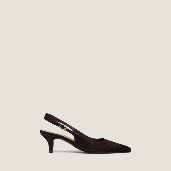 Slingback Pumps with Small Heels in dark brown velvet | DOUALA