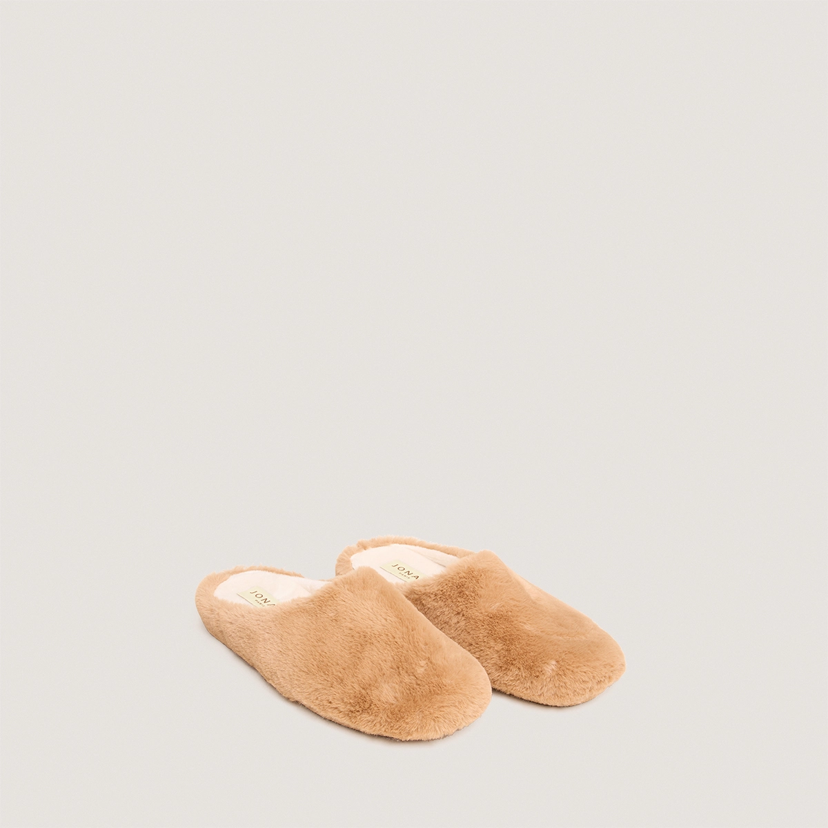 Slippers in camel fluffy fabric | JUDIE