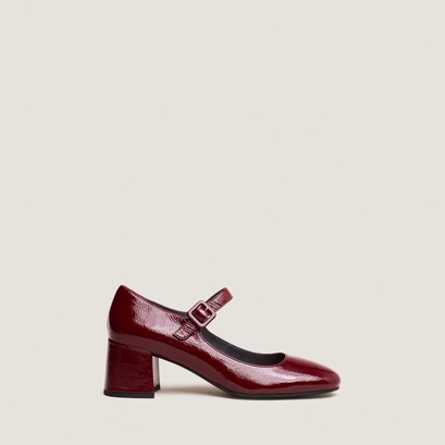 Babies &agrave; talons in pleated burgundy patent leather | dittus