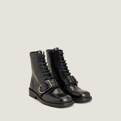 Boots &agrave; lacets et boucles in black leather | disabelle