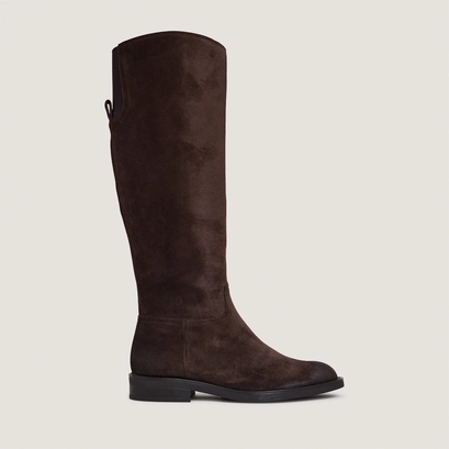 Bottes &agrave; bouts ronds in dark brown suede | cathy