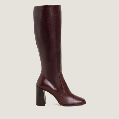Bottes &agrave; hauts talons in aged chocolate leather | vauby