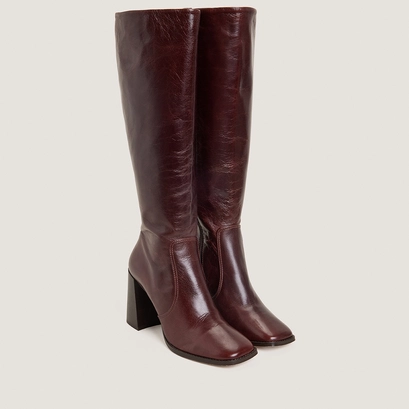 Bottes &agrave; hauts talons in aged chocolate leather | vauby