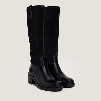 Bottes &agrave; talons in black leather and suede | claire