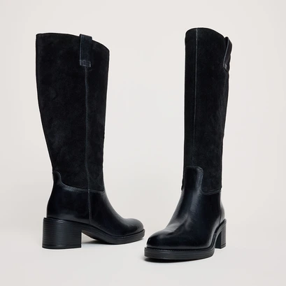 Bottes &agrave; talons in black leather and suede | claire