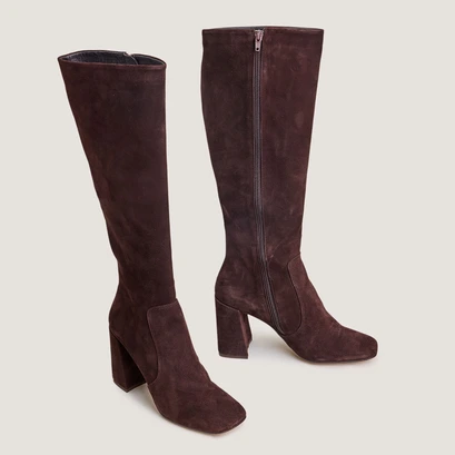 Bottes &agrave; talons in brown velvet | vaubussy