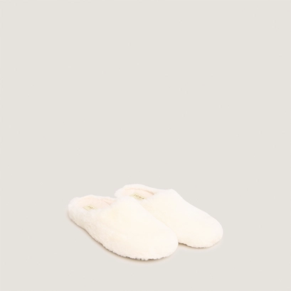Slippers in ecru fluffy fabric | jude