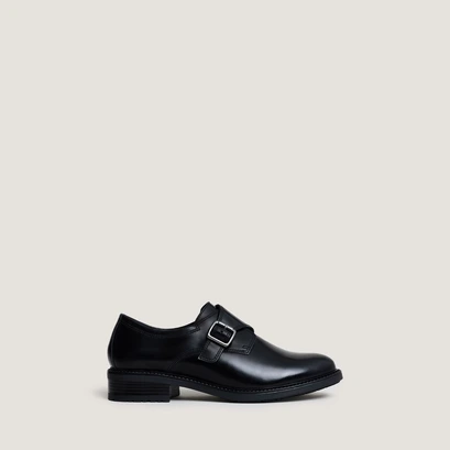 Derbies &agrave; boucles in glazed black leather | atlantis